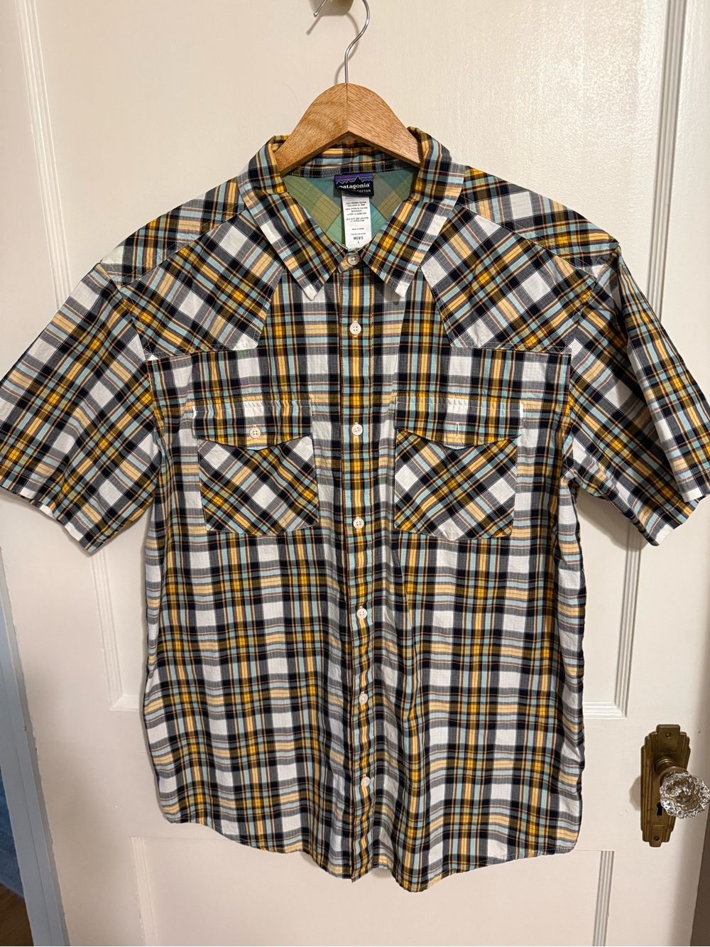 Patagonia Short-Sleeve Plaid Button-Down Shirt - Yellow/Black/White